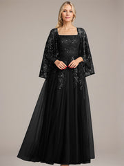A-line Square Floor-Length Tulle Lace Sequin Mother of the Bride Dress