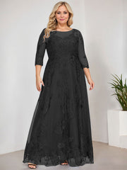 A-line Scoop Illusion Floor-Length Tulle Lace Mother of the Bride Dress With Sequins
