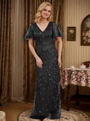 Sheath V-neck Short Sleeves Floor-Length Lace Mother of the Bride Dress
