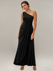 Sheath/Column One Shoulder Floor-Length Imitation Silk Evening Dress