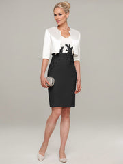 Sheath/Column V-Neck Knee-Length Satin Mother of the Bride Dress With Jacket Appliqued