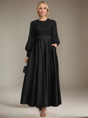 A-line Scoop Ankle-Length Lace Satin Chiffon Mother of the Bride Dress With Sequins