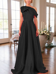 A-Line One-Shoulder Sleeveless Satin Mother Of The Bride Dresses With Bow