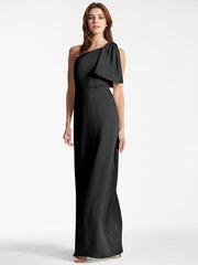A-Line Asymmetrical Full-Length Satin Evening Dress