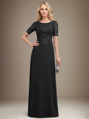 A-line Scoop Floor-Length Lace Chiffon Mother of the Bride Dress With Sequins