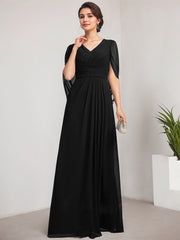A-line V-Neck Floor-Length Chiffon Mother of the Bride Dress With Pleated