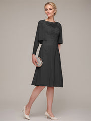 A-line/Princess Sleeveless Knee-Length Chiffon Mother of the Bride Dress With Jacket Appliqued Beading