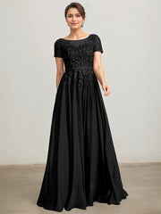 A-line Illusion Scoop Floor-Length Lace Chiffon Mother of the Bride Dress With Sequins