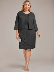 Sheath/Column Scoop Knee-Length Chiffon Lace Mother of the Bride Dress With Beading