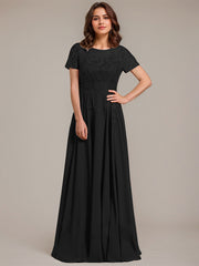 A-line Scoop Illusion Floor-Length Lace Chiffon Mother of the Bride Dress With Sequins