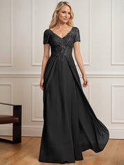 A-line V-Neck Floor-Length Chiffon Lace Mother of the Bride Dress
