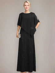 Sheath/Column Scoop Floor-Length Chiffon Lace Mother of the Bride Dress With Sequins Beading