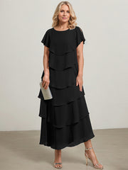 A-line Scoop Asymmetrical Chiffon Mother of the Bride Dress With Ruffle