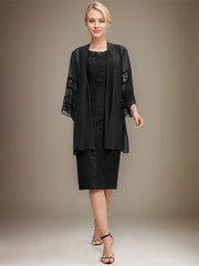 Sheath/Column Scoop Knee-Length Lace Mother of the Bride Dress With Sequins Beading