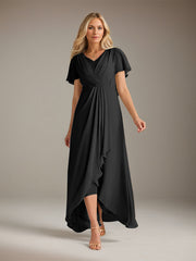 A-Line V-Neck Asymmetrical Chiffon Mother of the Bride Dress