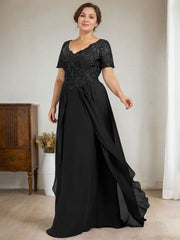A-line V-Neck Floor-Length Chiffon Lace Mother of the Bride Dress