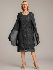 A-line Scoop Knee-Length Lace Mother of the Bride Dress With Sequins
