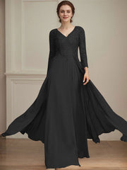 A-line V-Neck Floor-Length Lace Chiffon Mother of the Bride Dress With Sequins