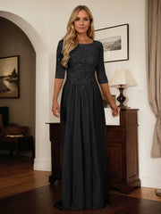 A-Line Scoop Floor-Length Chiffon Mother of the Bride Dress
