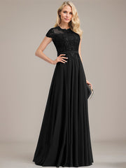 A-line Scoop Illusion Floor-Length Lace Chiffon Mother of the Bride Dress