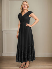 A-line V-Neck Ankle-Length Chiffon Mother of the Bride Dress With Bow Sequins Appliques Lace