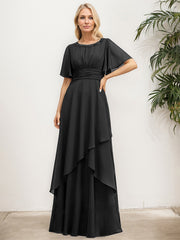 A-line Scoop Floor-Length Chiffon Mother of the Bride Dress With Pleated Sequins Beading