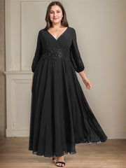 A-line V-Neck Ankle-Length Lace Chiffon Mother of the Bride Dress With Sequins