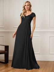 A-Line V-Neck Floor-Length Chiffon Mother of the Bride Dress