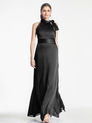 A-line Scoop Full-Length Chiffon Evening Dress