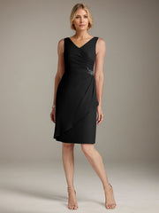 Sheath V-Neck Knee-Length Chiffon Mother of the Bride Dress