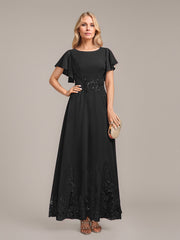 A-line Scoop Ankle-Length Lace Chiffon Mother of the Bride Dress With Sequins