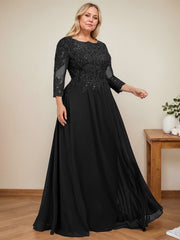 A-line Scoop Floor-Length Lace Chiffon Mother of the Bride Dress With Sequins