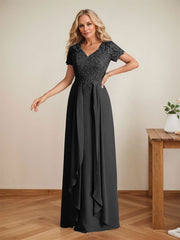 Elegant A-Line Chiffon V-neck Mother of the Brides Dresses Lace Top MOB Dresses