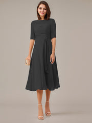 A-Line Boat-neck Pleated Chiffon Mother of the Bride Dress