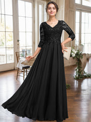 A-line V-Neck Floor-Length Lace Chiffon Mother of the Bride Dress With Sequins