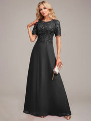 A-Line Round Neck Sequin Mother of Bride Dress With Appliques
