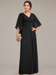 Sheath/Column V-Neck Floor-Length Chiffon Mother of the Bride Dress With Pleated Sequins Beading