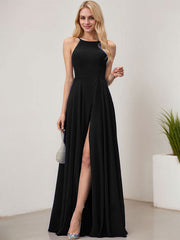 A-line Scoop Floor-Length Chiffon Evening Dress