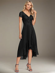 A-line V-Neck Asymmetrical Lace Chiffon Mother of the Bride Dress