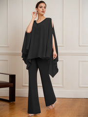 Separates Jumpsuit/Pantsuit V-Neck Floor-Length Chiffon Mother of the Bride Dress With Beading