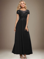 A-line Scoop Illusion Ankle-Length Lace Chiffon Mother of the Bride Dress With Sequins