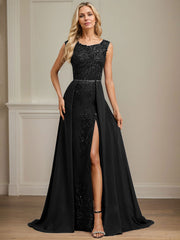 Sheath/Column Scoop Illusion Floor-Length Detachable Chiffon Lace Mother of the Bride Dress With Sequins Beading
