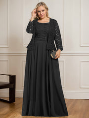 A-line Square Floor-Length Lace Chiffon Mother of the Bride Dress With Sequins