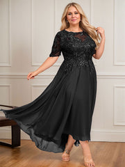 A-line Scoop Illusion Asymmetrical Lace Chiffon Mother of the Bride Dress With Sequins