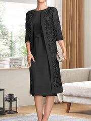 Sheath/Column Scoop Knee-Length Chiffon Mother of the Bride Dress With Pleated Sequins