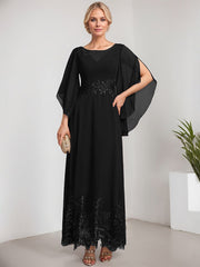 A-line Scoop Illusion Ankle-Length Lace Chiffon Mother of the Bride Dress With Sequins