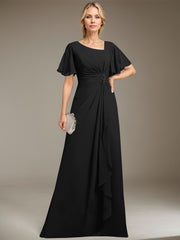 A-line Asymmetrical Floor-Length Chiffon Mother of the Bride Dress With Pleated Beading Sequins
