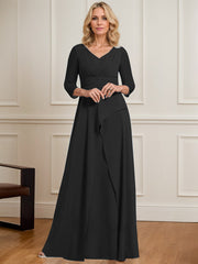 A-line V-Neck Floor-Length Chiffon Mother of the Bride Dress With Pleated Beading