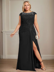 Sheath/Column Scoop Illusion Floor-Length Chiffon Lace Mother of the Bride Dress With Pleated Sequins Beading