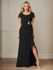 Dark Navy A-Line Side Slit Chiffon Dress Mother of the Bride Dress
